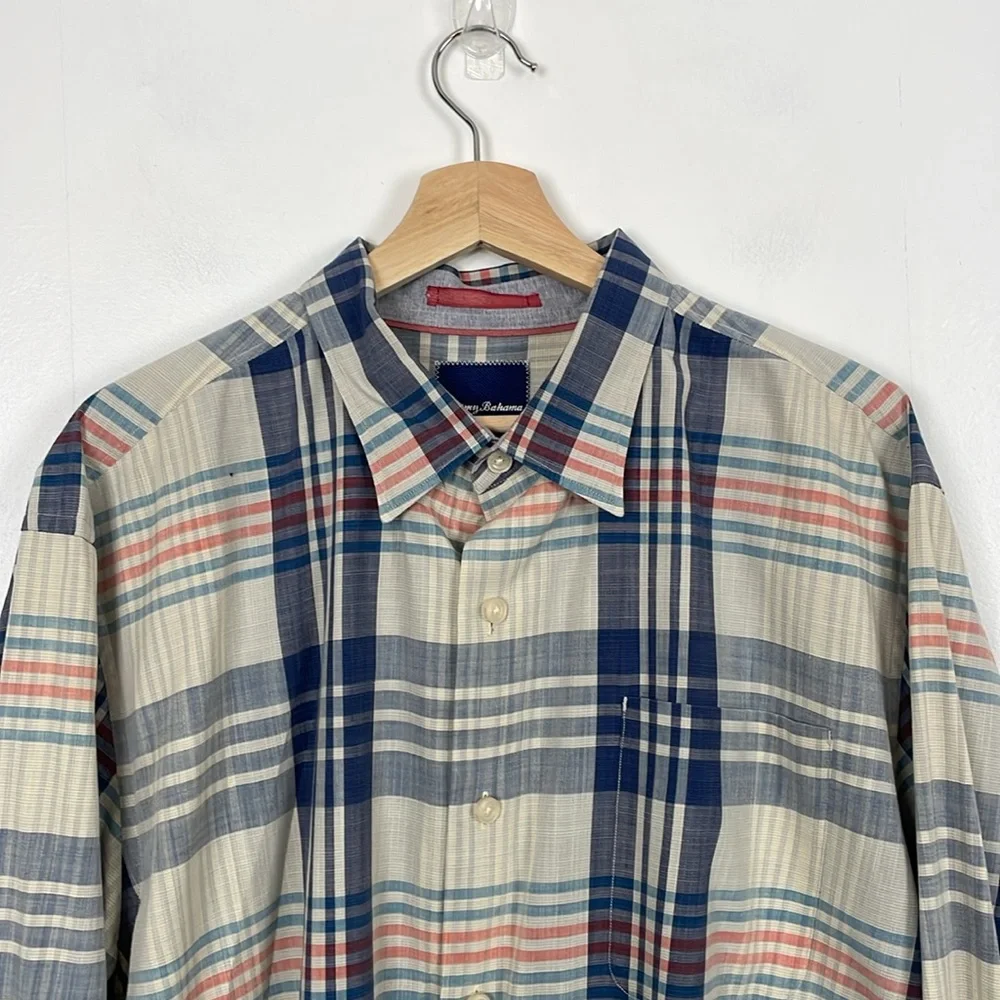 Tommy Bahama Plaid Long Sleeve Button Down Mens XL 1 Pocket Blue Casal Shirt - Picture 3 of 9